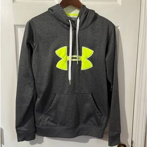 Grey Under Armour hoodie with neon green. Neon green inside hood. Youth small